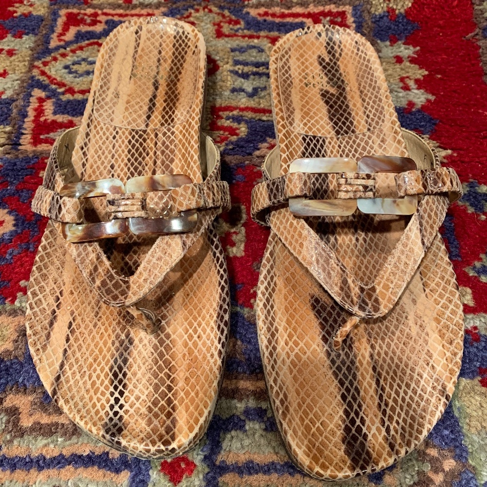 Stuart Weitzman , Python Print, Thong Sandal W/ T… - image 1